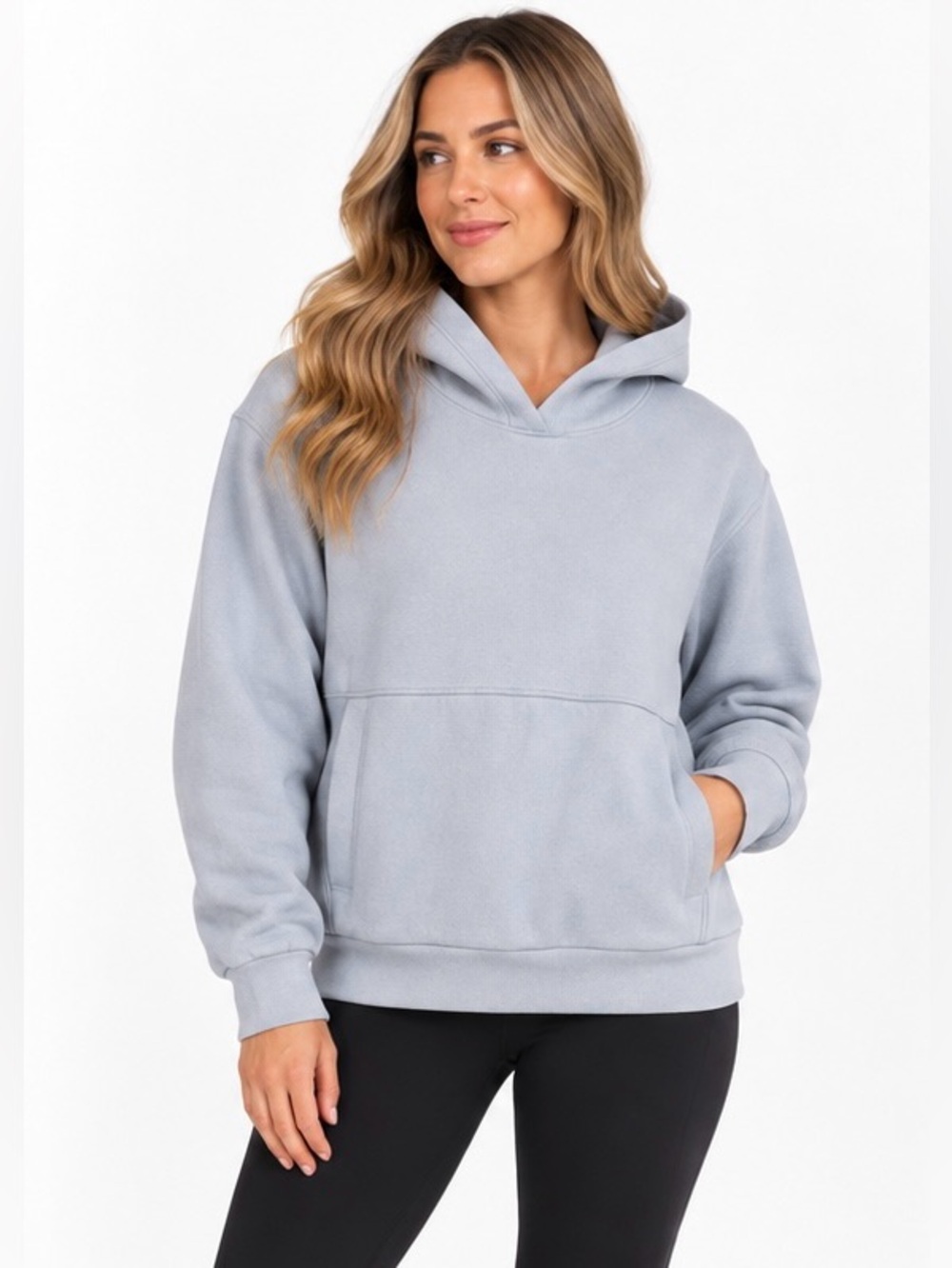 Lululemon Womens Pullover Hoodie Light Blue Oversized L/XL Logo Sweatshirt